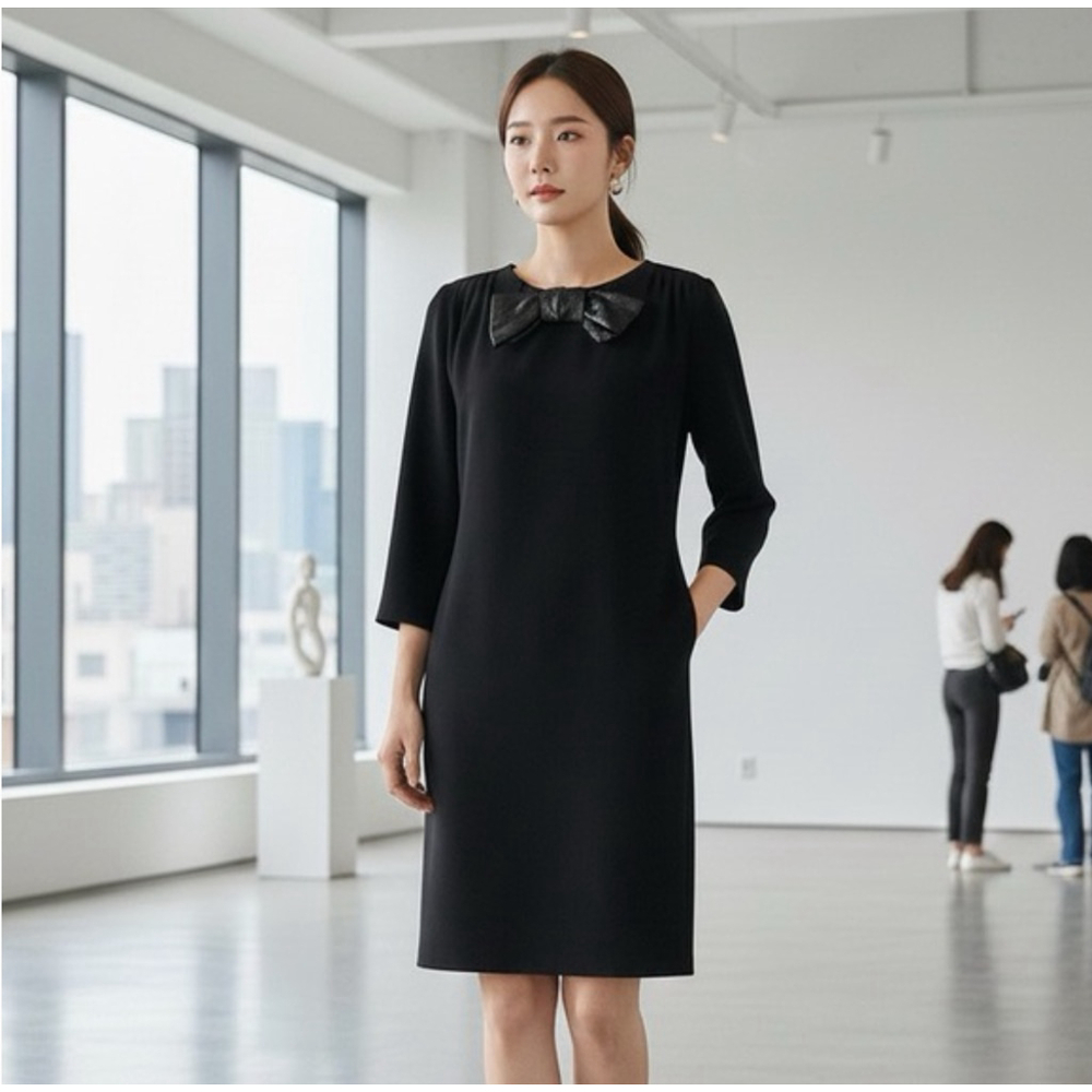 ** SJSJ Korea Black Bow Neck Sheath Dress Size S